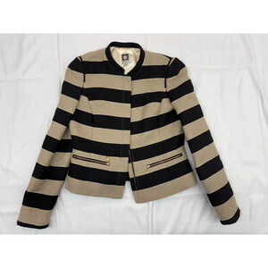 Anne Klein Striped Blazer Jacket Black Tan Suit Separates Size 0 Women’s